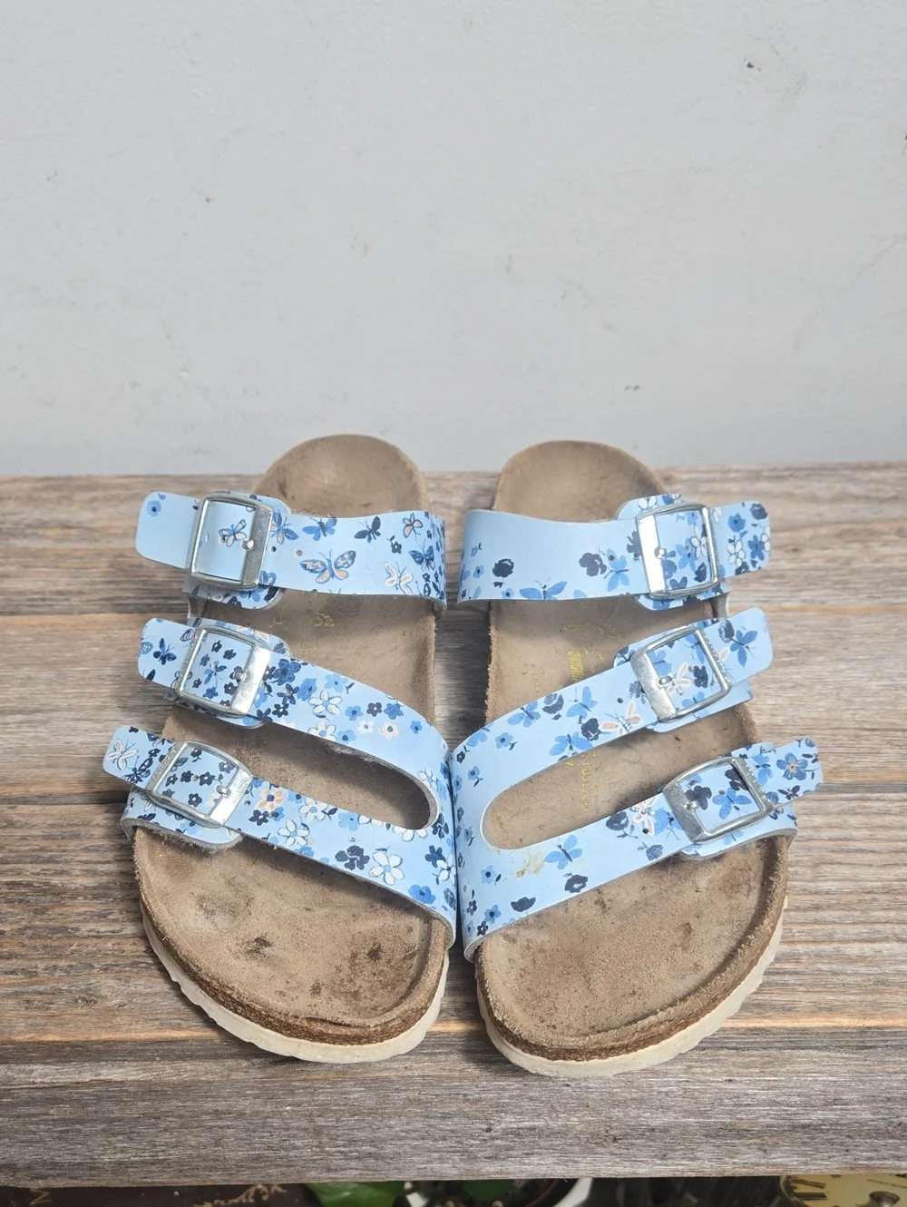Papillio By Birkenstock Light Blue Floral Triple-Buckle Sandal